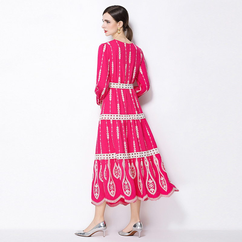 Pinched waist retro temperament long sleeve dress for women