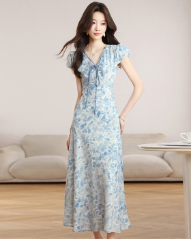 Elegant France style spring and summer pinched waist dress