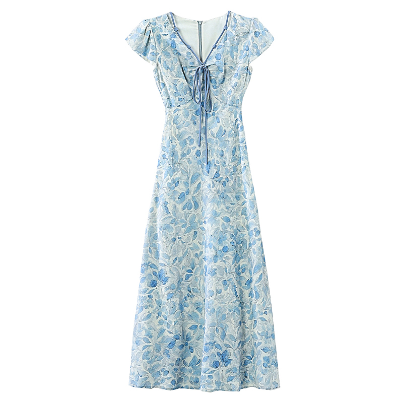 Elegant France style spring and summer pinched waist dress