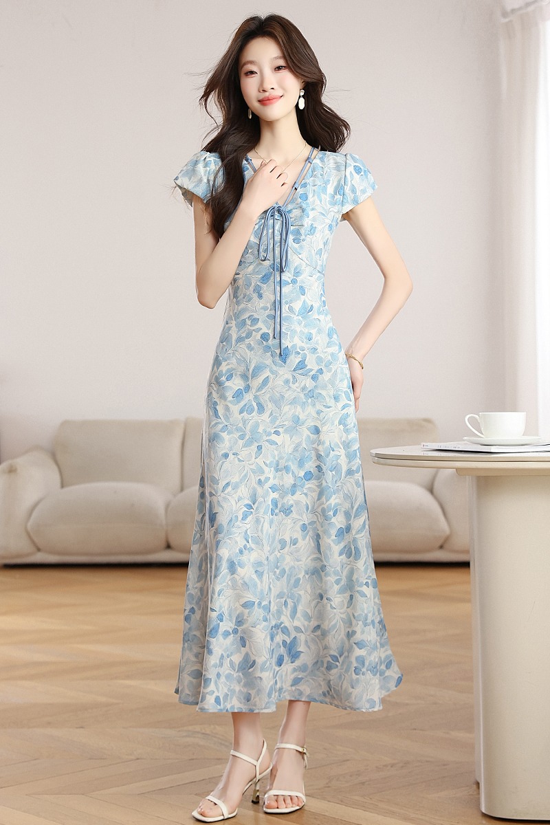 Elegant France style spring and summer pinched waist dress