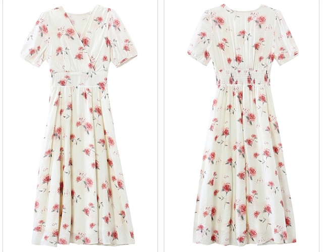 V-neck pinched waist long dress vacation dress for women