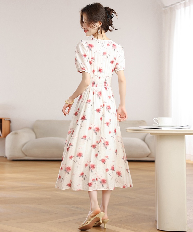 V-neck pinched waist long dress vacation dress for women