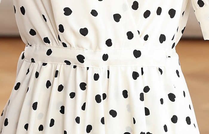 Retro France style polka dot V-neck dress for women