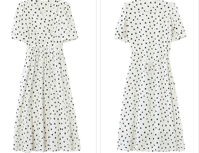 Retro France style polka dot V-neck dress for women