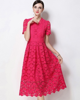 Long slim hollow V-neck lace fashion dress
