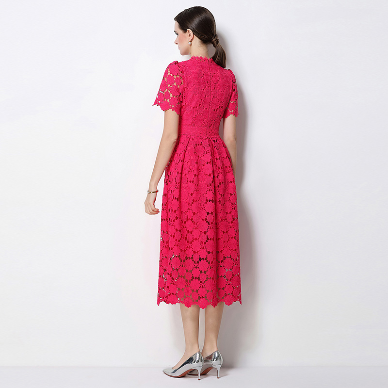 Long slim hollow V-neck lace fashion dress