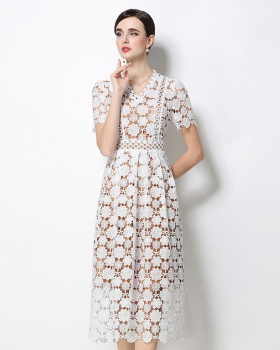 Slim hollow lace V-neck long fashion dress