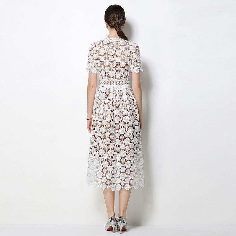 Slim hollow lace V-neck long fashion dress