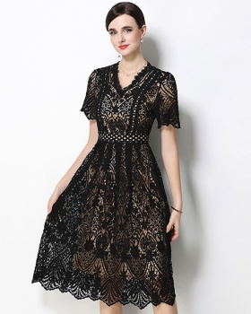 Slim V-neck lace fashion hollow long dress