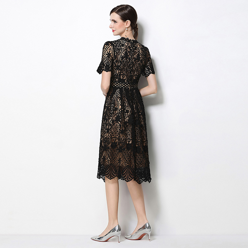 Slim V-neck lace fashion hollow long dress