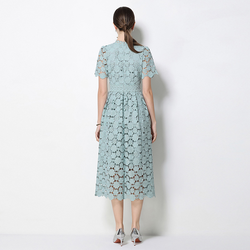 Lace long fashion V-neck slim hollow dress