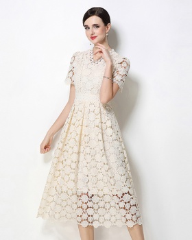 Fashion lace hollow long slim V-neck dress