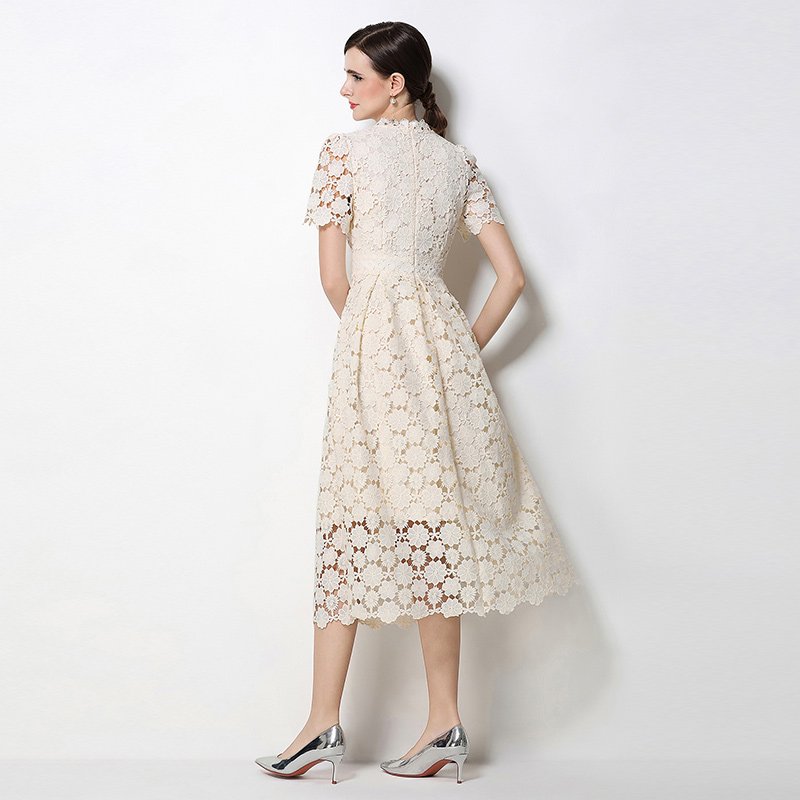 Fashion lace hollow long slim V-neck dress