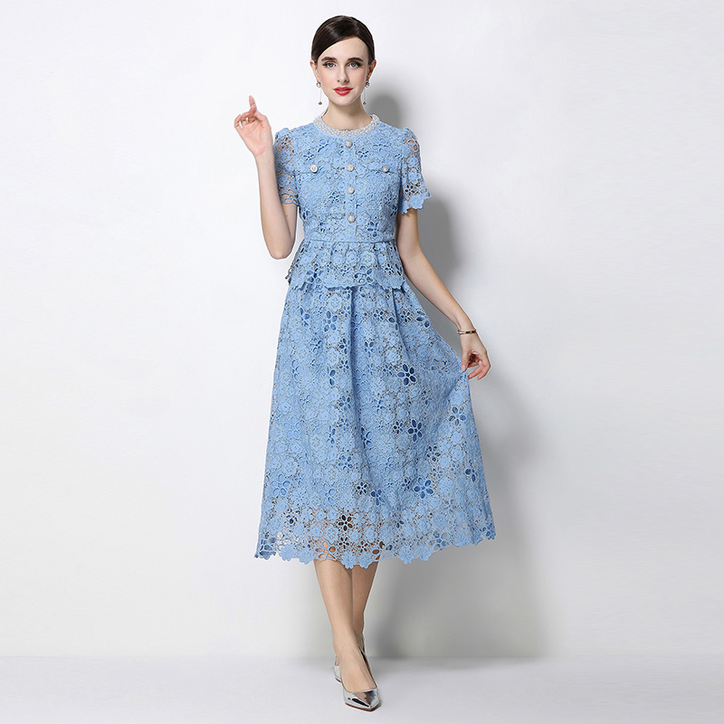 Lace hollow slim light luxury fashion skirt a set