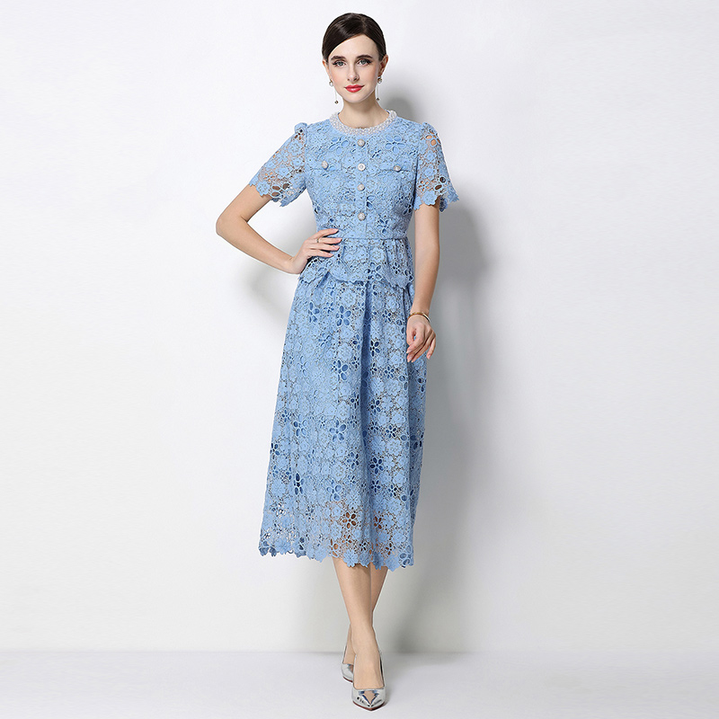 Lace hollow slim light luxury fashion skirt a set