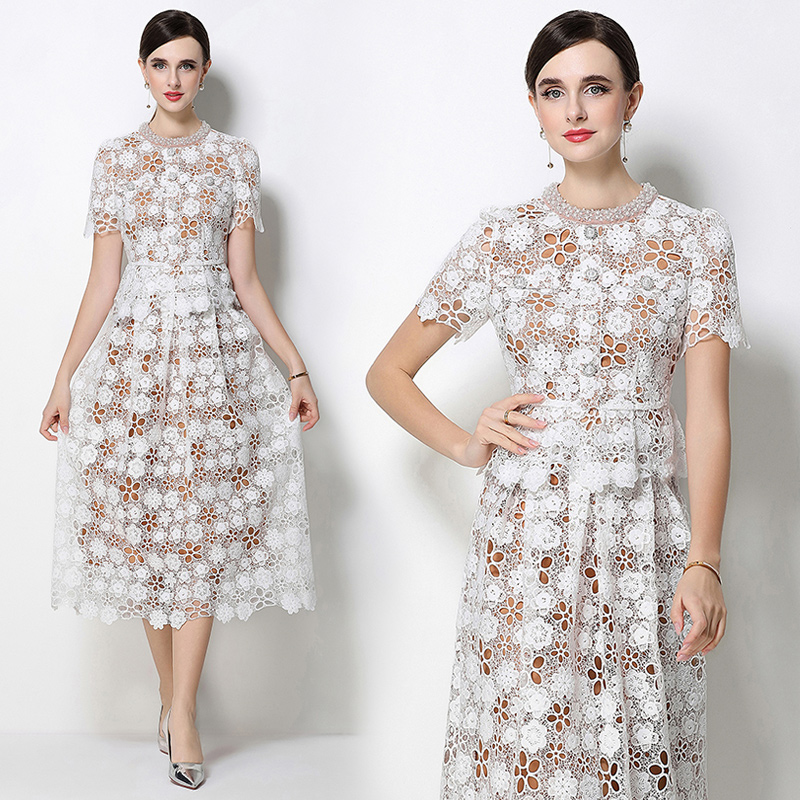 Hollow light luxury fashion lace slim skirt a set