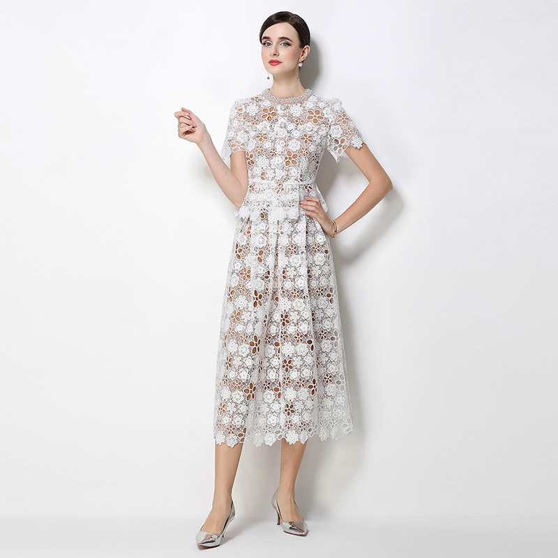 Hollow light luxury fashion lace slim skirt a set