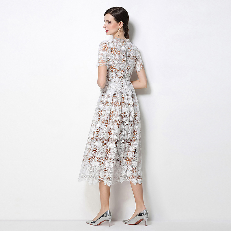 Hollow light luxury fashion lace slim skirt a set