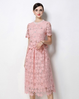 Light luxury slim lace hollow fashion skirt a set