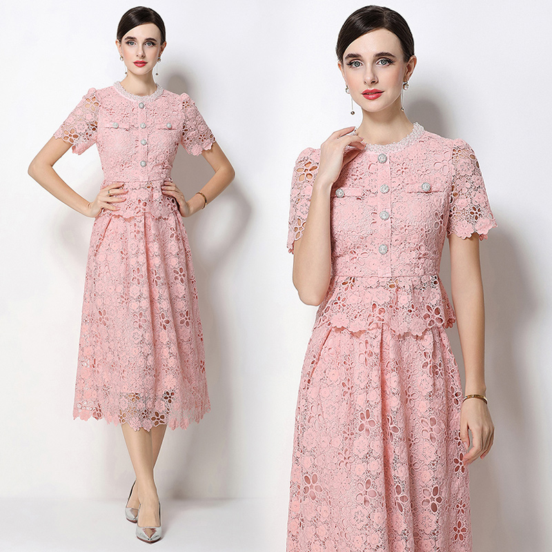 Light luxury slim lace hollow fashion skirt a set