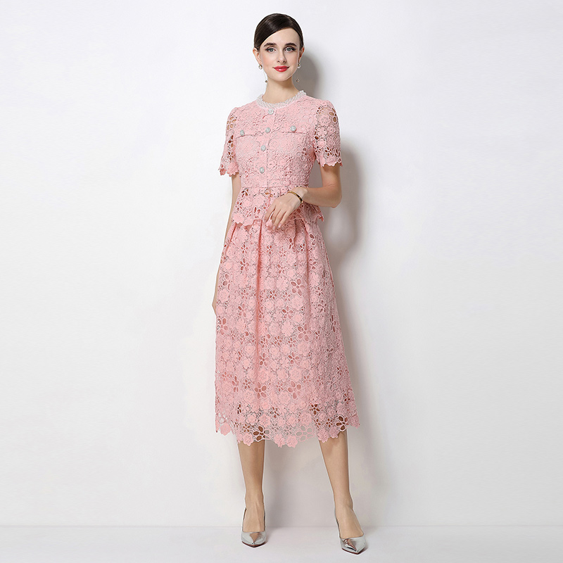 Light luxury slim lace hollow fashion skirt a set