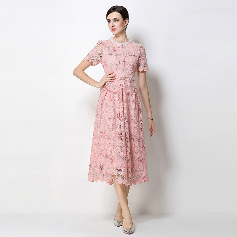 Light luxury slim lace hollow fashion skirt a set