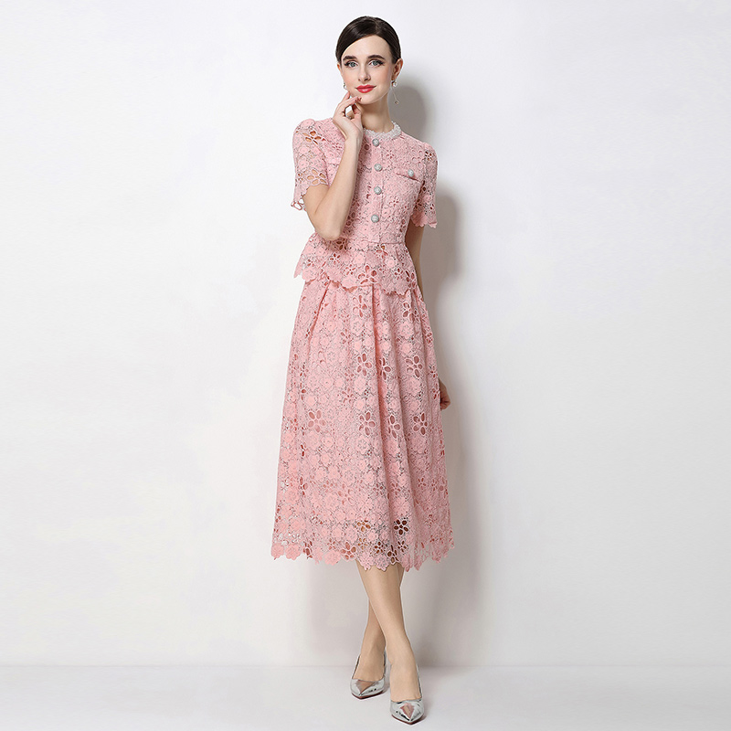 Light luxury slim lace hollow fashion skirt a set