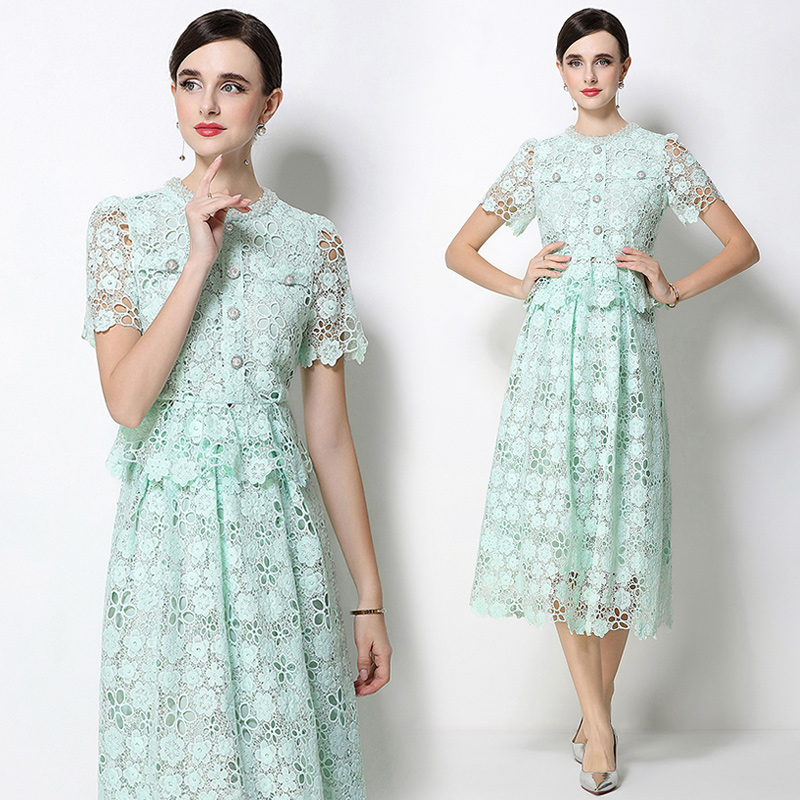 Light luxury slim hollow lace fashion skirt a set