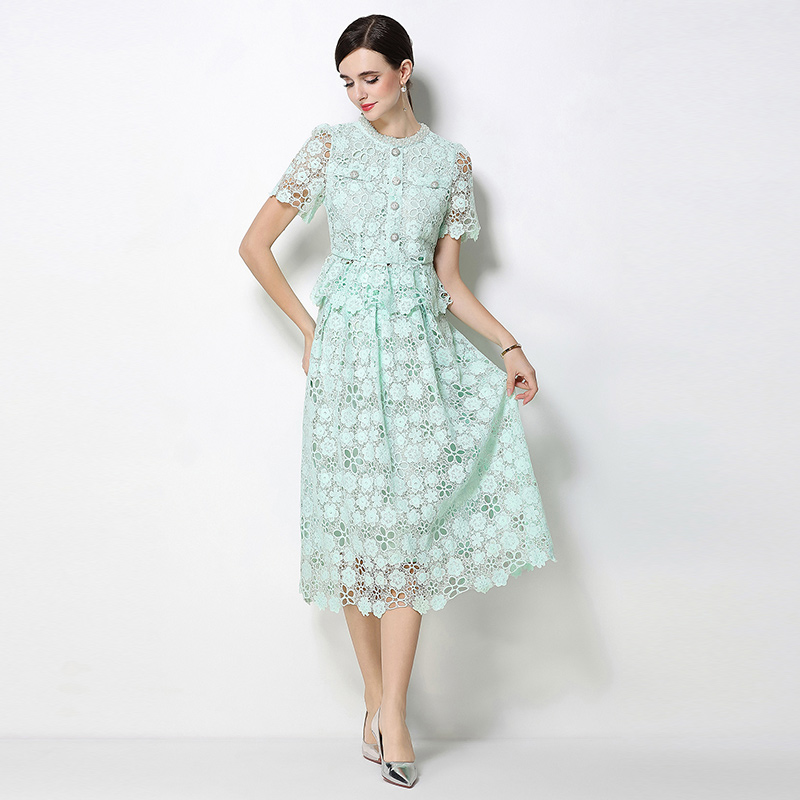 Light luxury slim hollow lace fashion skirt a set