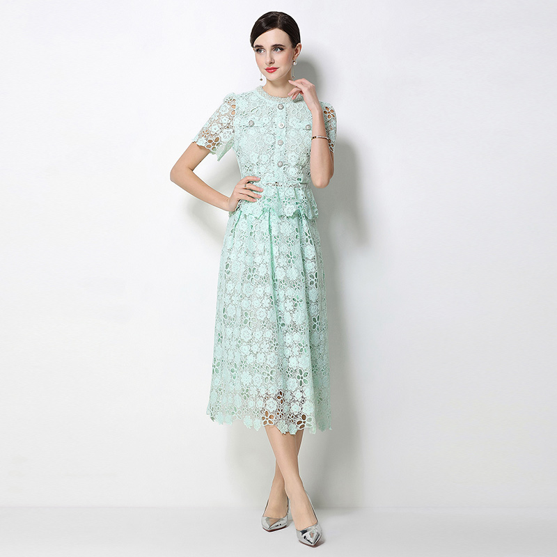 Light luxury slim hollow lace fashion skirt a set