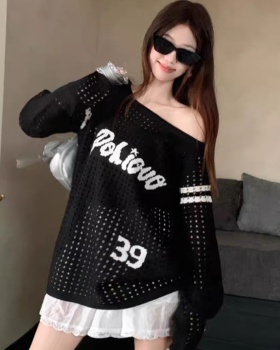 Long sleeve sleeve tops sloping shoulder T-shirt for women