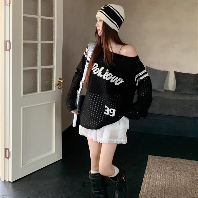 Long sleeve sleeve tops sloping shoulder T-shirt for women