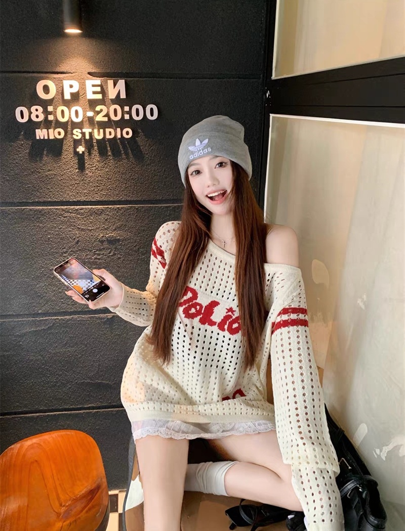 Long sleeve sleeve tops sloping shoulder T-shirt for women