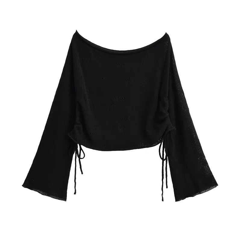 Bandage short smock loose drawstring sweater