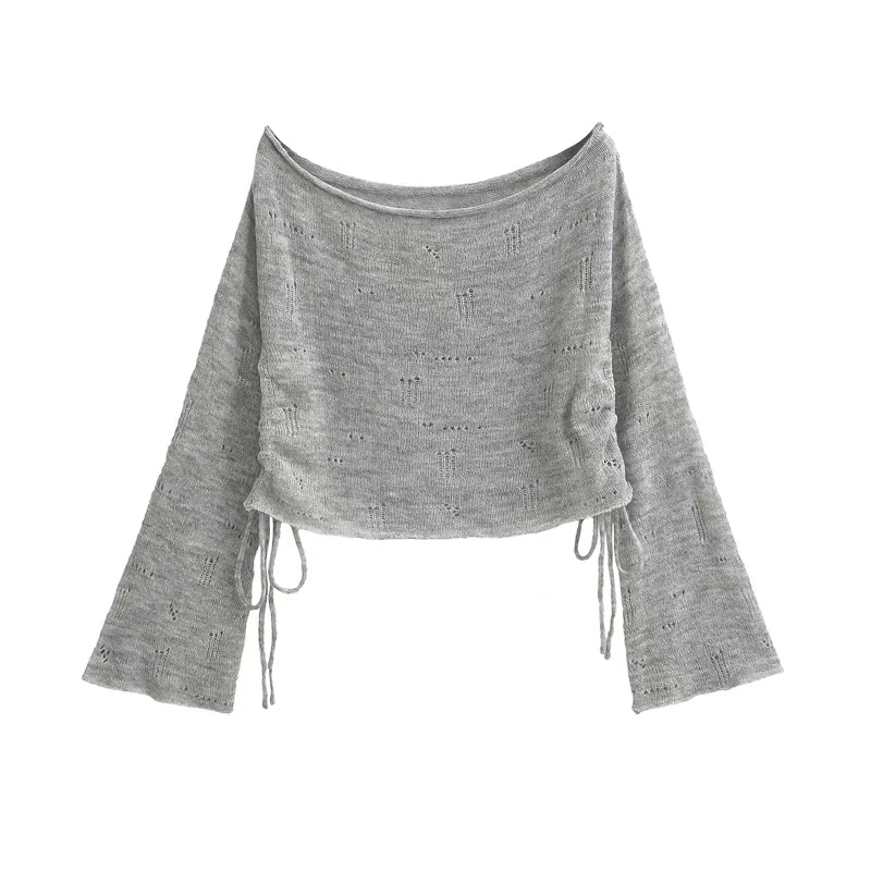 Bandage short smock loose drawstring sweater