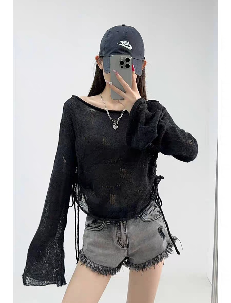 Bandage short smock loose drawstring sweater