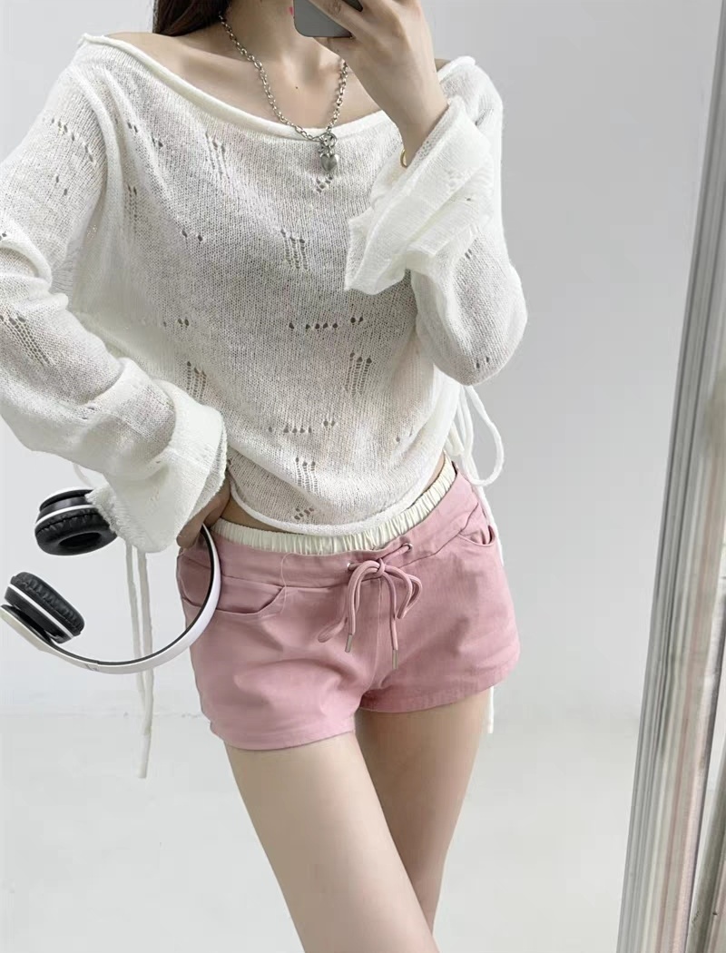 Bandage short smock loose drawstring sweater