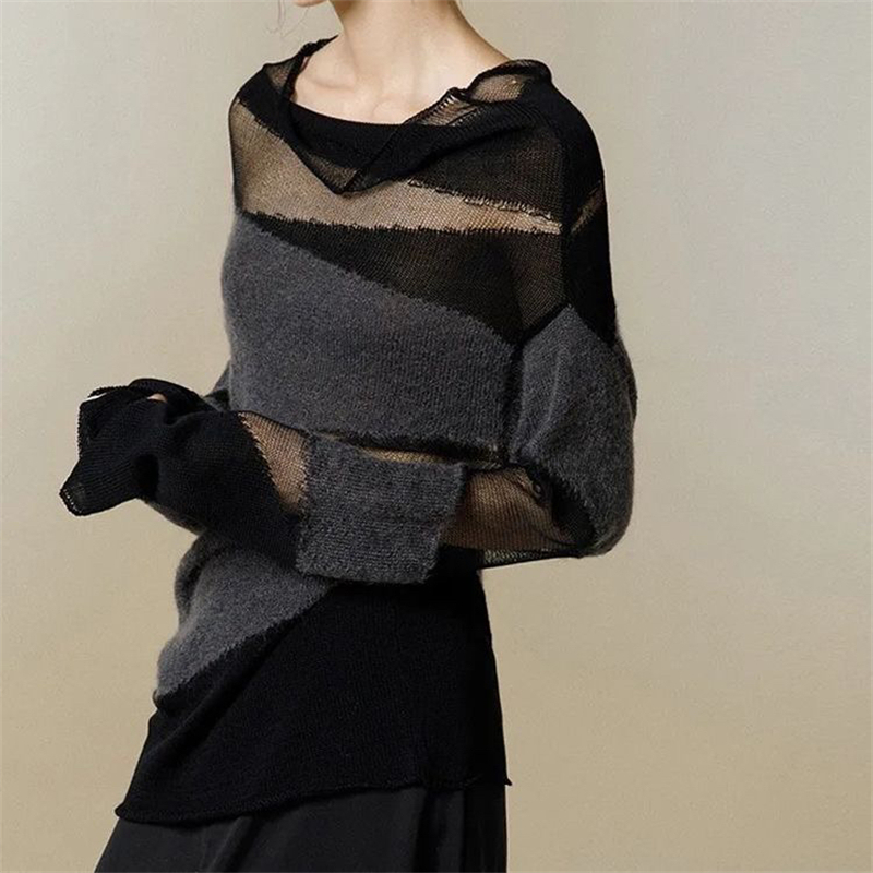 Loose spring and autumn sweater gauze tops for women