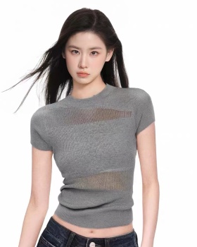Ice silk France style T-shirt knitted summer tops for women