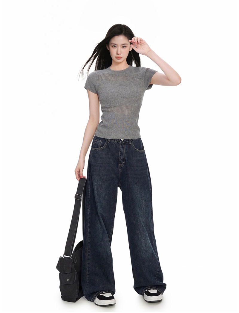 Ice silk France style T-shirt knitted summer tops for women