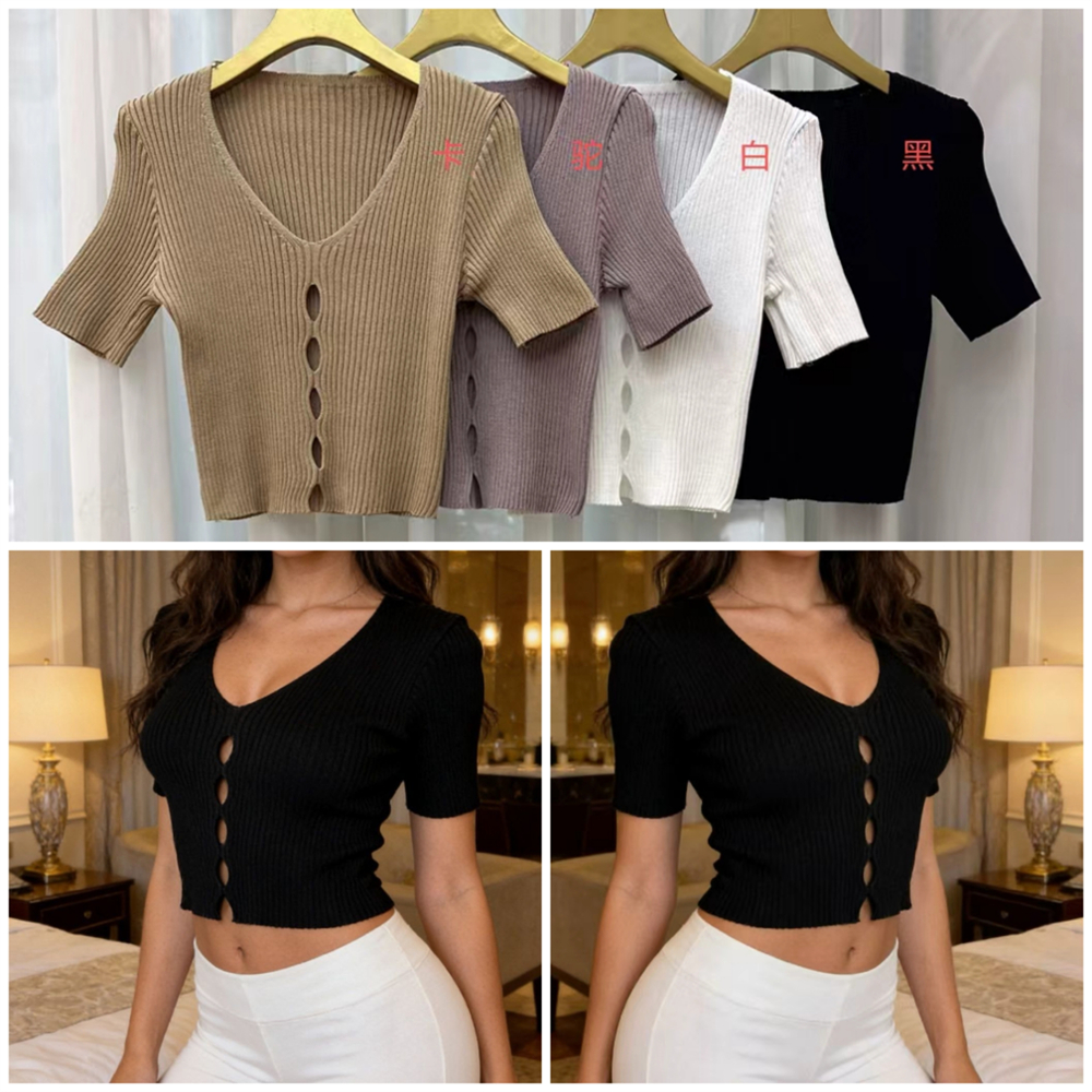 Slim hollow sweater summer short sleeve tops