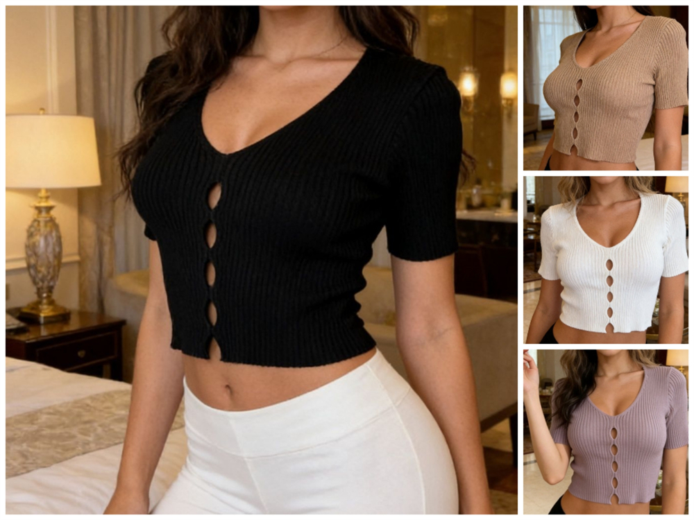 Slim hollow sweater summer short sleeve tops