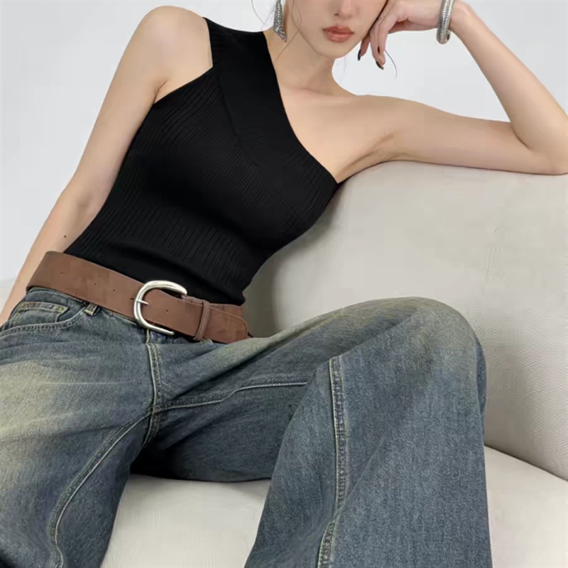 Sloping shoulder tops strapless sweater for women