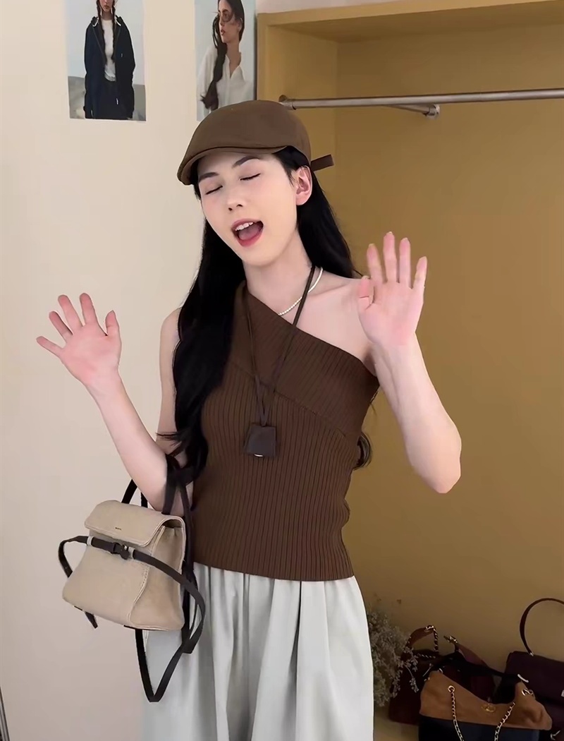 Sloping shoulder tops strapless sweater for women