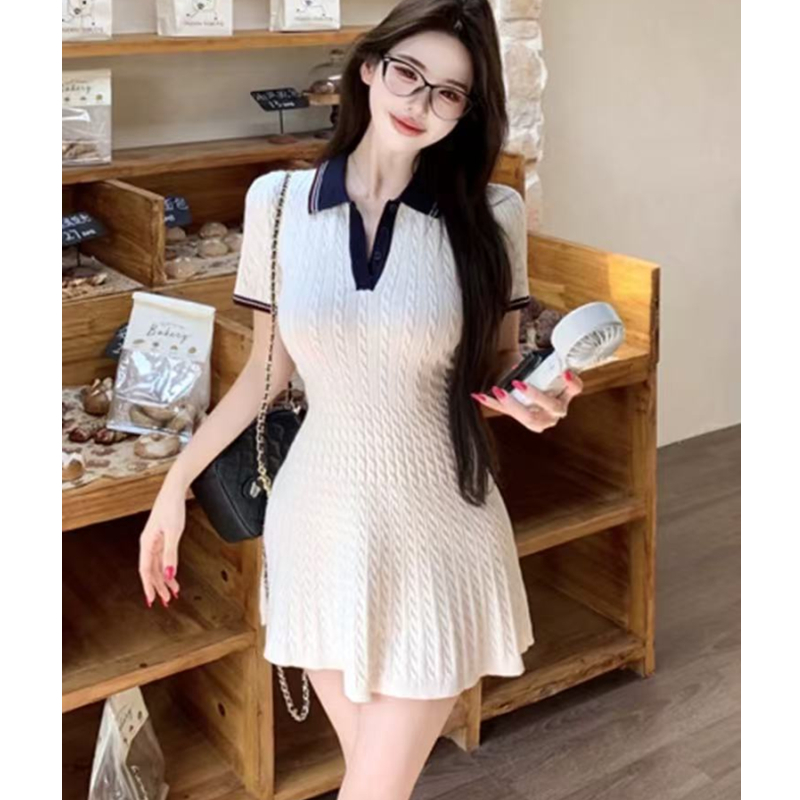 Pinched waist mixed colors dress twist T-back for women