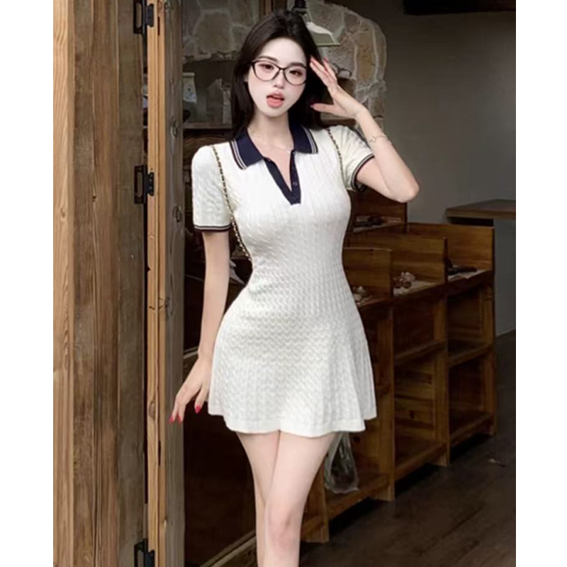 Pinched waist mixed colors dress twist T-back for women