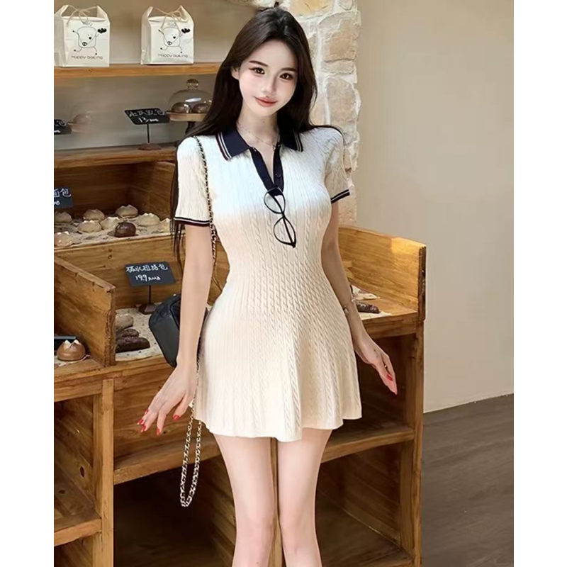 Pinched waist mixed colors dress twist T-back for women