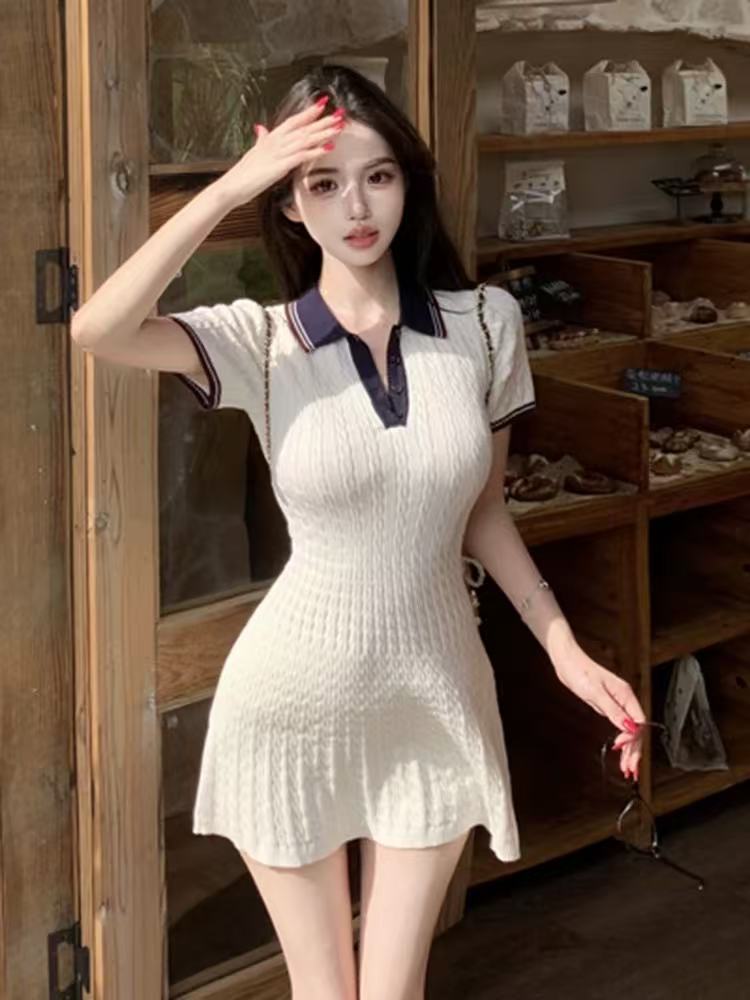 Pinched waist mixed colors dress twist T-back for women