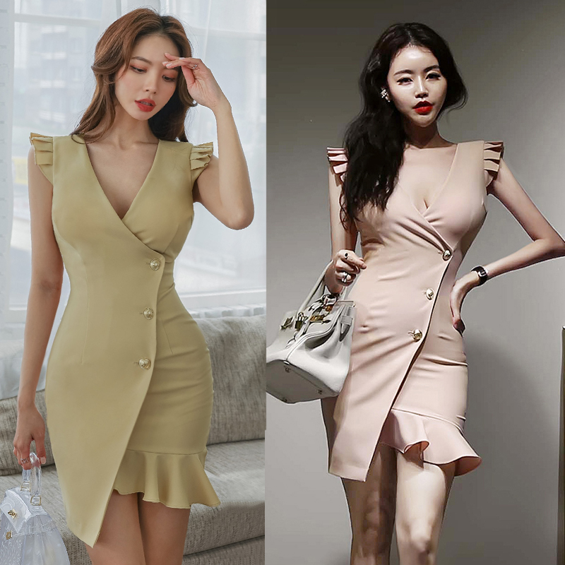 Sexy V-neck package hip dress slim France style T-back