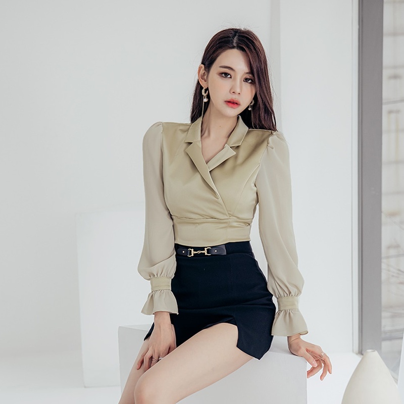 Slim tops temperament short skirt 2pcs set for women